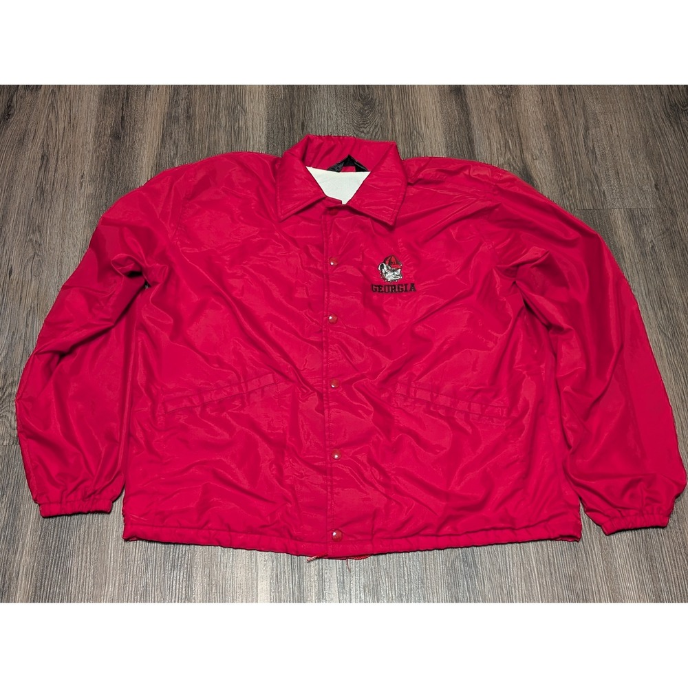 Vintage Georgia Bulldogs Windless Coaches Jacket Red Spellout Mascot L (READ)‎